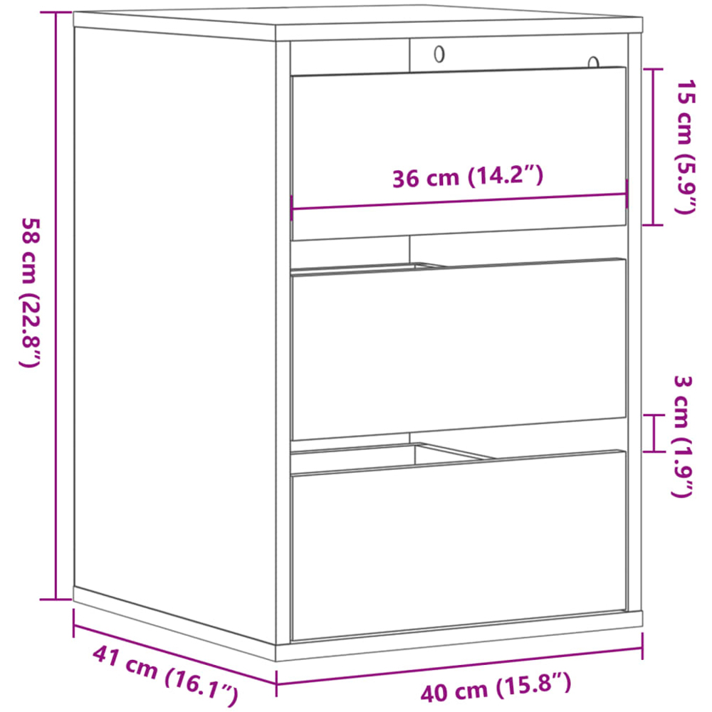 vidaXL 3 Drawer White Wooden Chest of Drawers Image 9