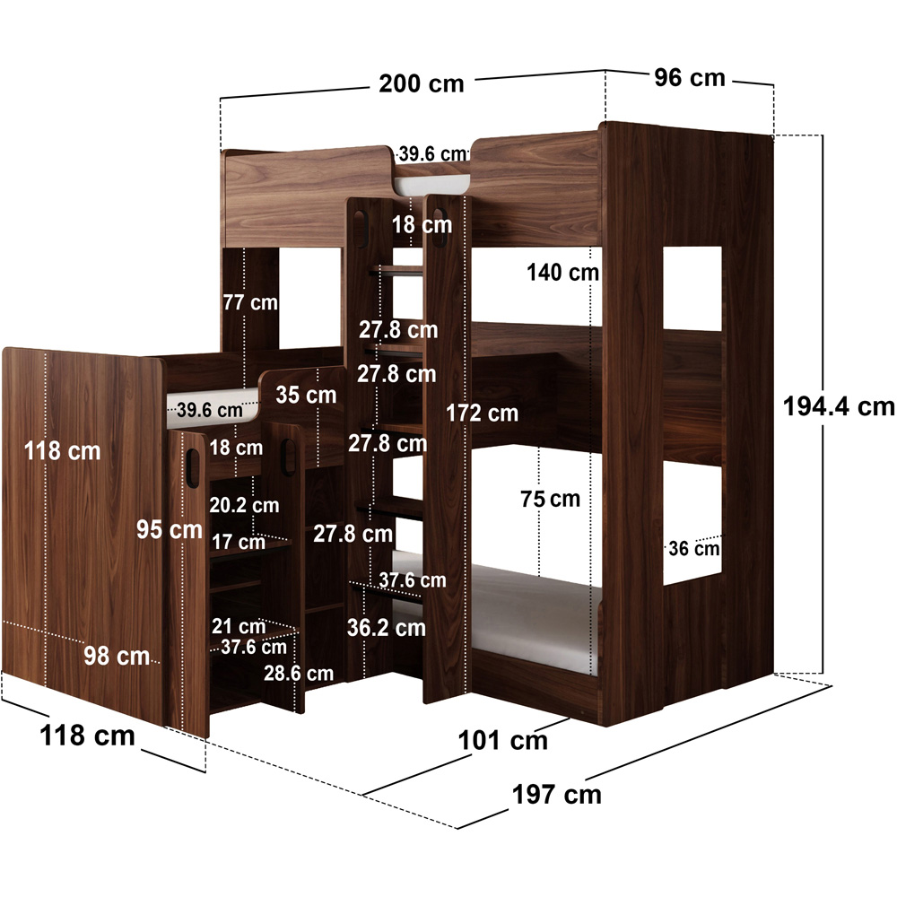 Flair Bode Triple Sleeper Oak and Walnut L-Shaped Bunk Bed Image 5