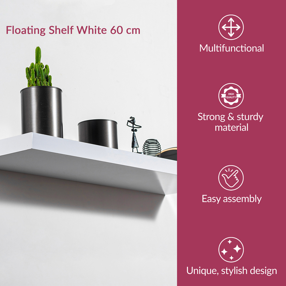 Innoteck 60cm High Gloss White Floating Shelf Image 4