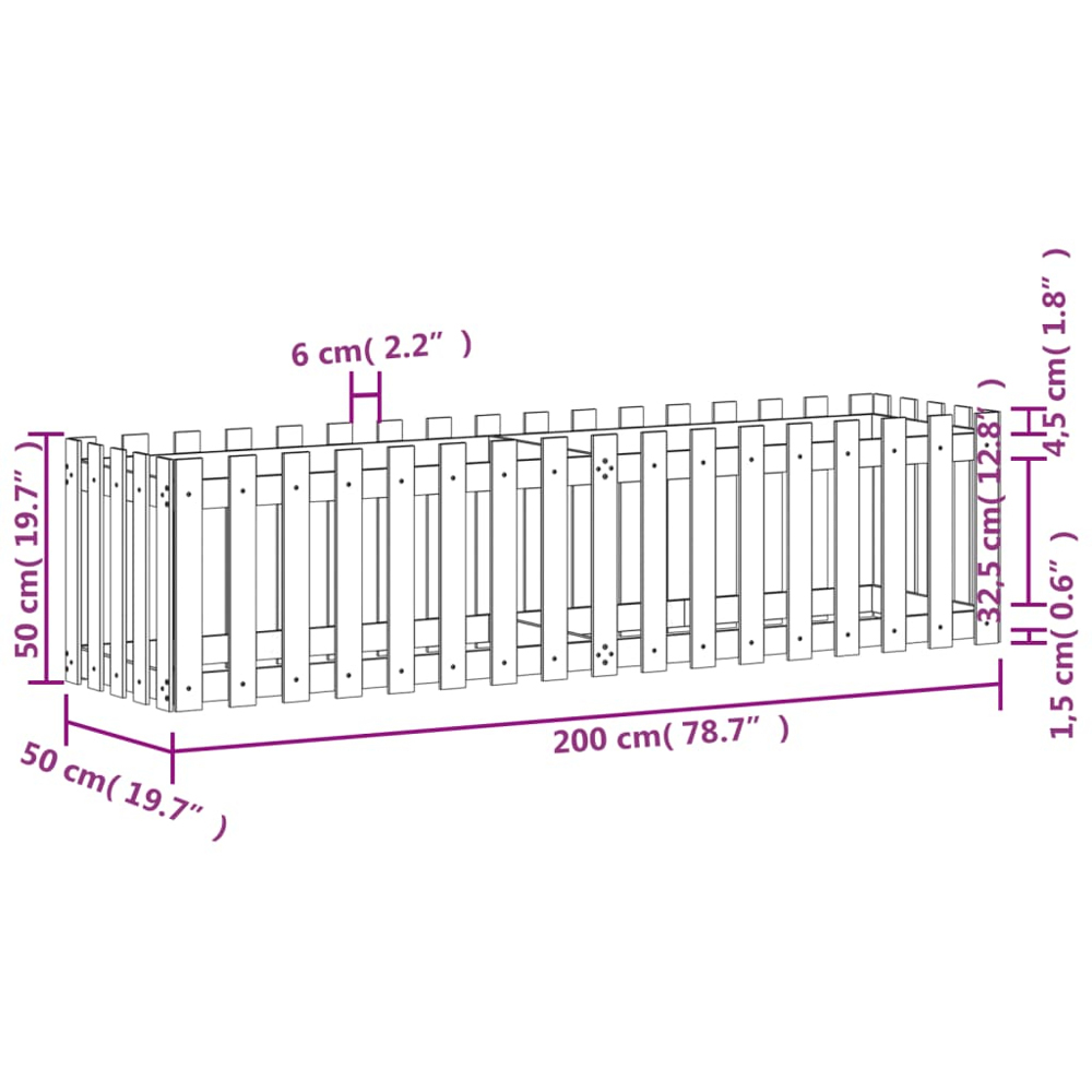 vidaXL Natural Solid Douglas Wood Fence Design Raised Garden Bed 200 x 50 x 50cm Image 8