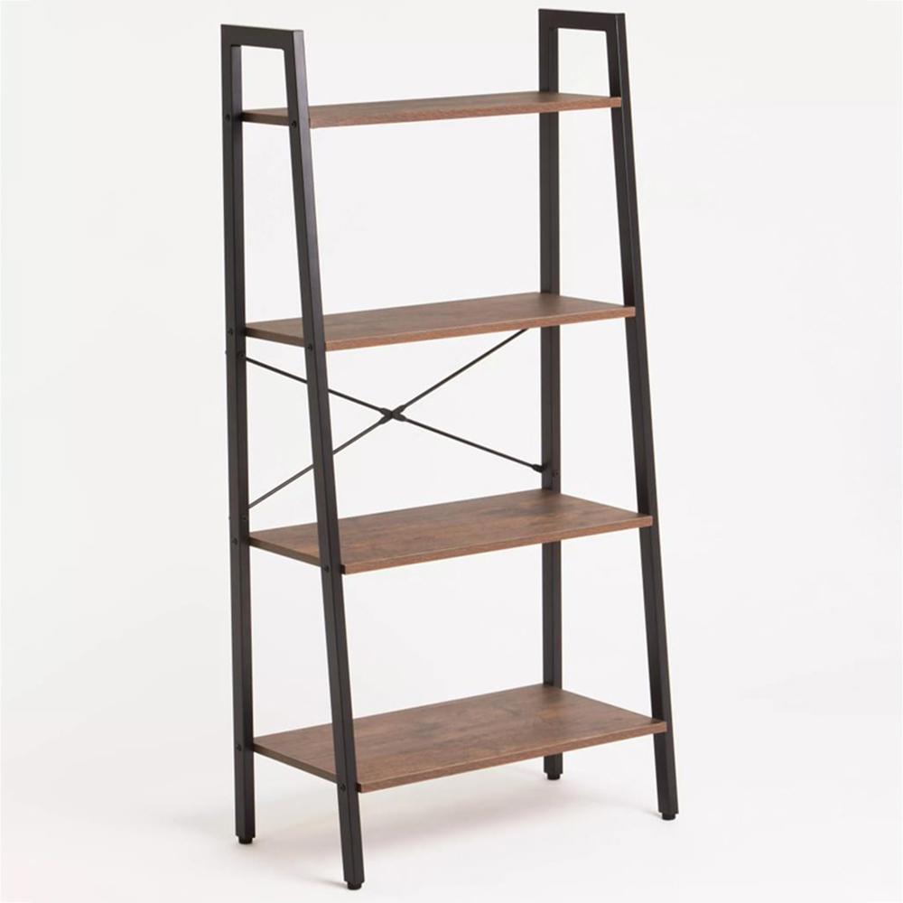 Premier Housewares Bradbury 4 Shelf Dark Oak Veneer Ladder Bookshelf Image 5