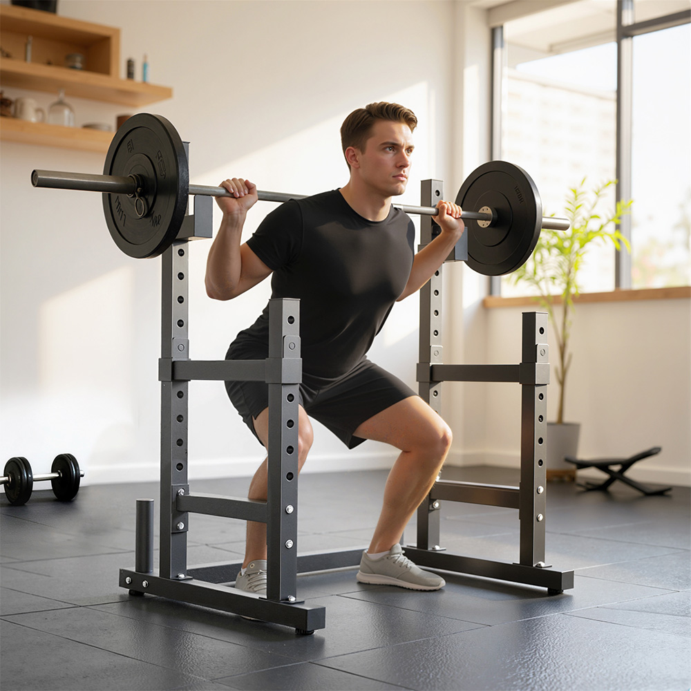 SPORTNOW Black Adjustable Barbell Squat Rack Image 2