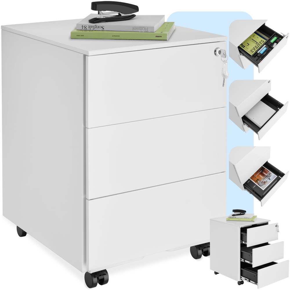 tectake Magna 3 Drawers White Lockable Chest of Drawers Image 2