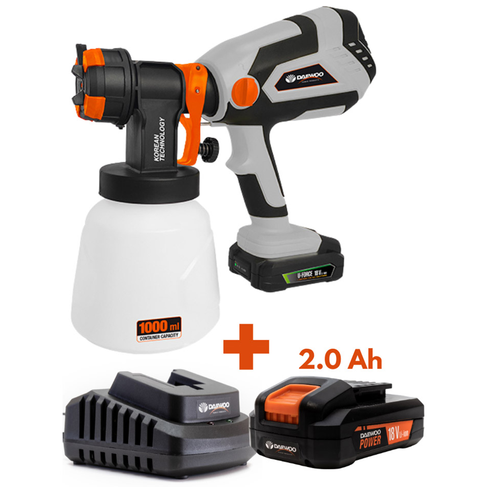 Daewoo U-Force 18V Cordless Paint and Fence Spray Gun with 1 x 2.0Ah Battery Charger Image 5