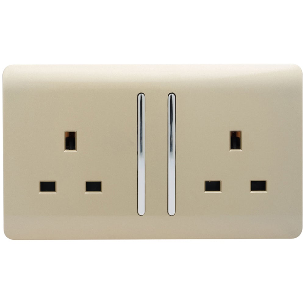 Trendi Switch 2 Gang 13amp Champagne Gold Long Switched Plug Socket Image 1