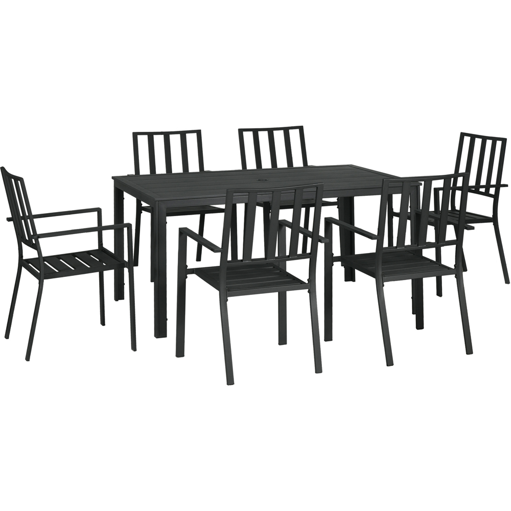 Outsunny Metal 6 Seater Garden Dining Set with Umbrella Hole Black Image 2