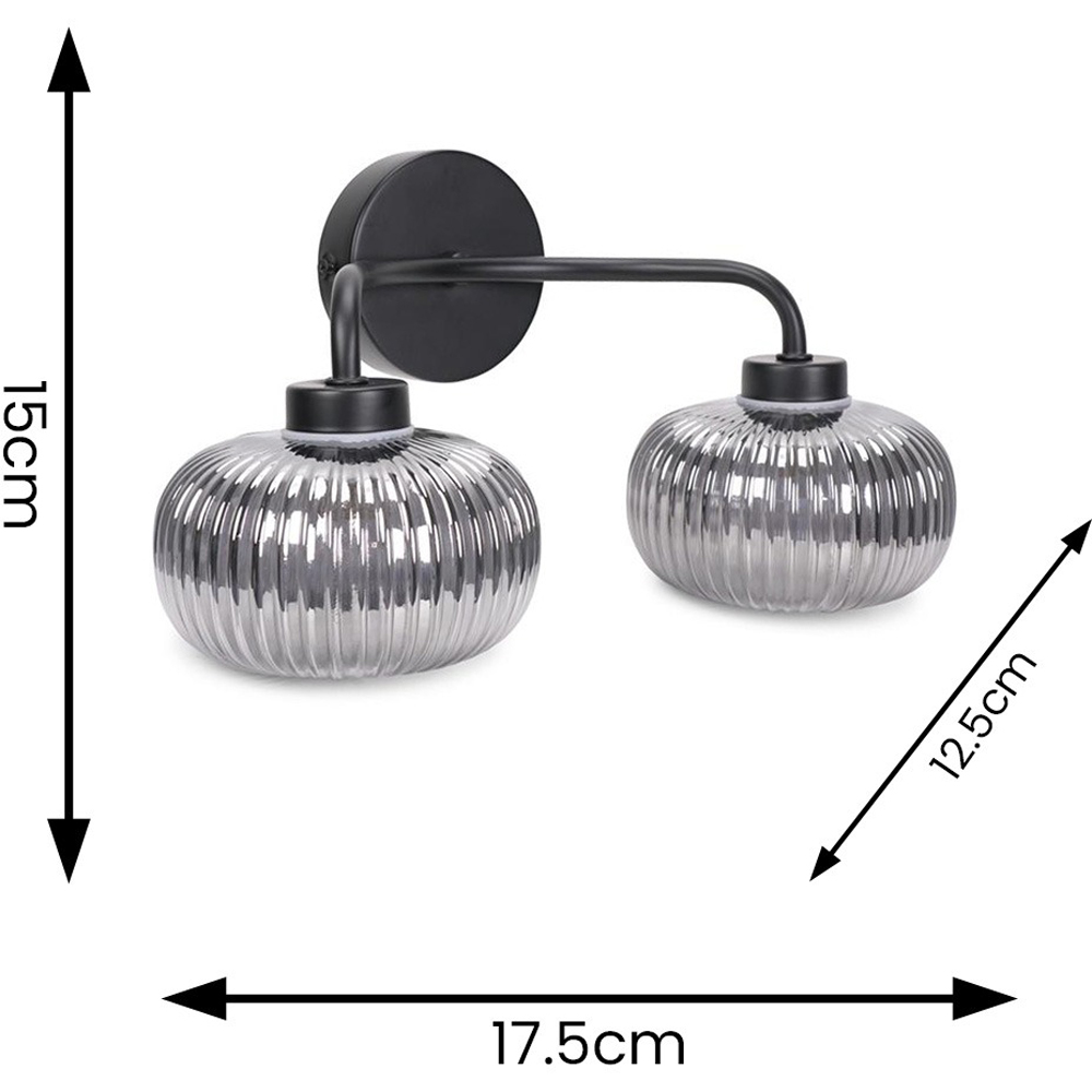 ValueLights Amaia Matt Black 2 Way Smoked Ribbed Glass LED Wall Light Image 7