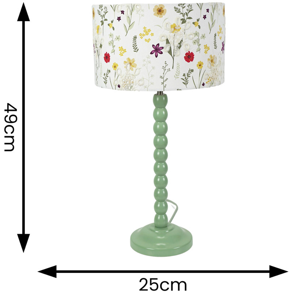 ValueLights Bobbins Floral Embroidered Drum Shade Sage Green LED Table Lamp Image 6