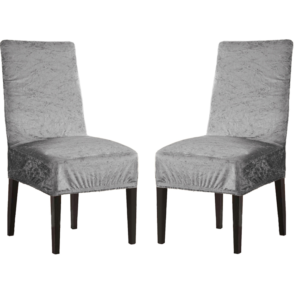 Homerepublic Silver Crushed Velvet Stretch Fit Chair Cover 2 Pack Image 1
