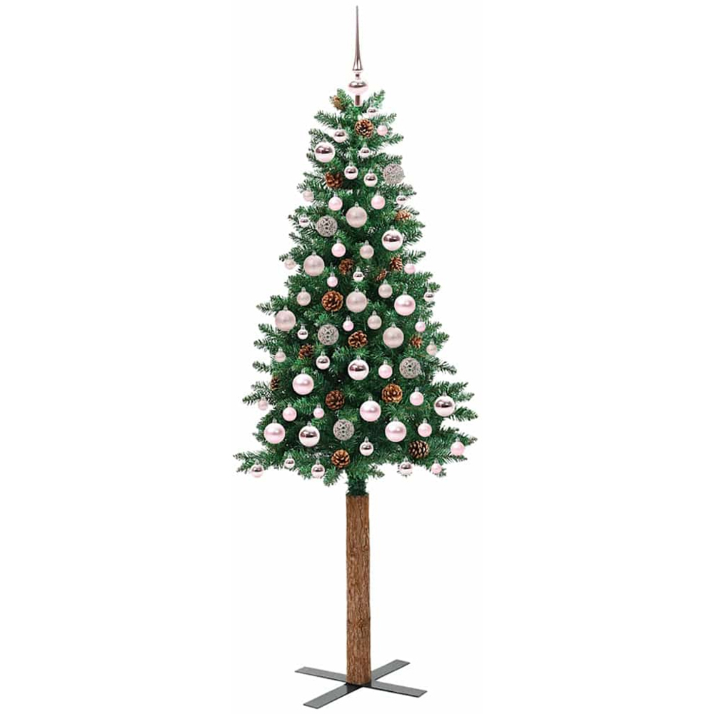 vidaXL Green Artificial Christmas Tree with Pinecones LEDs Pink Decoration Ornaments 6ft Image 4