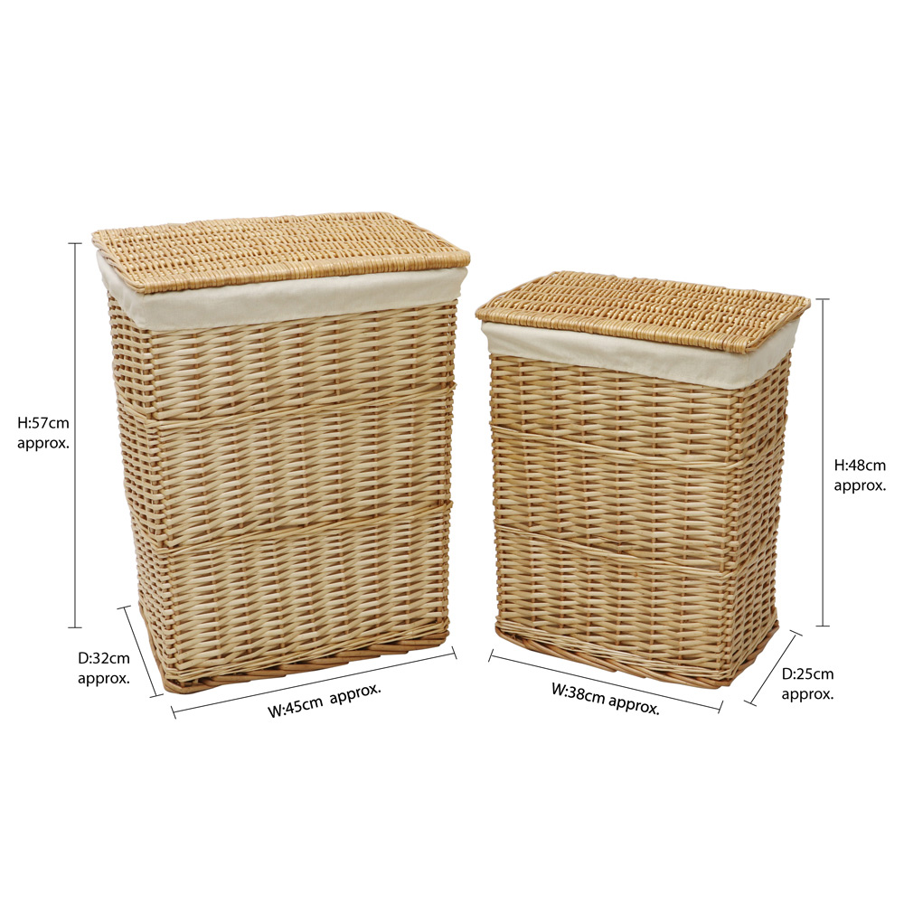 JVL Acacia Honey Rectangular Willow Laundry Baskets Set of 2 with 2 Waste Paper Baskets Image 8