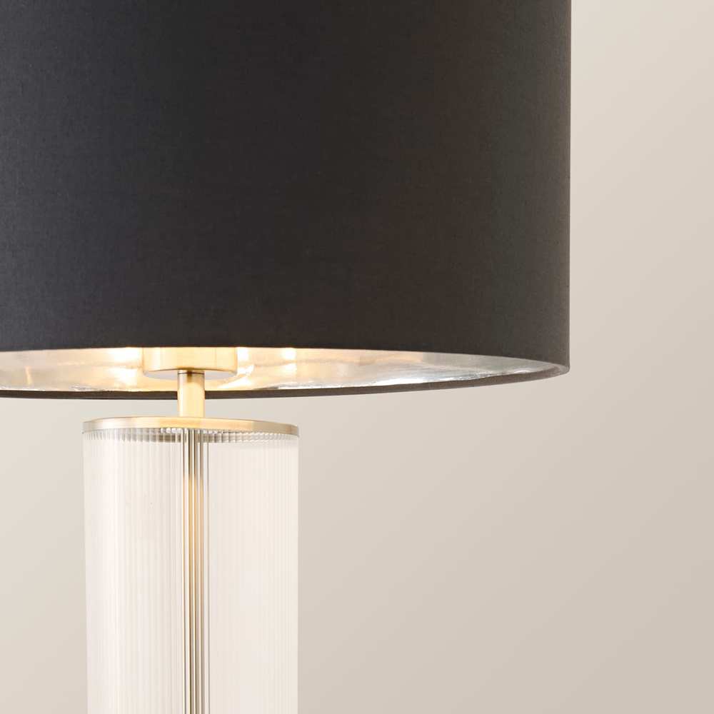 ValueLights Calin Charcoal and Chrome Shade Chrome Ribbed Glass Table Lamp with Bulb Image 4