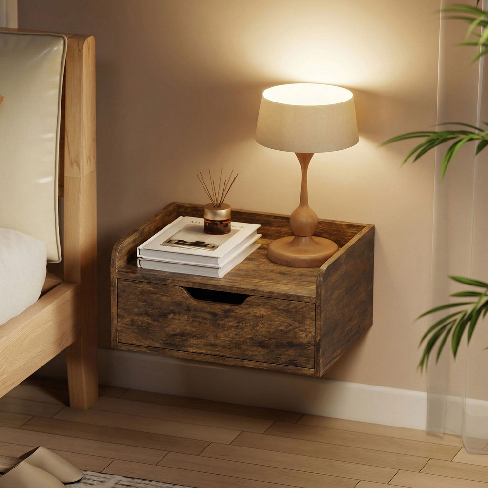 Portland Single Drawer Rustic Brown Floating Nightstand Set of 2 Image 2