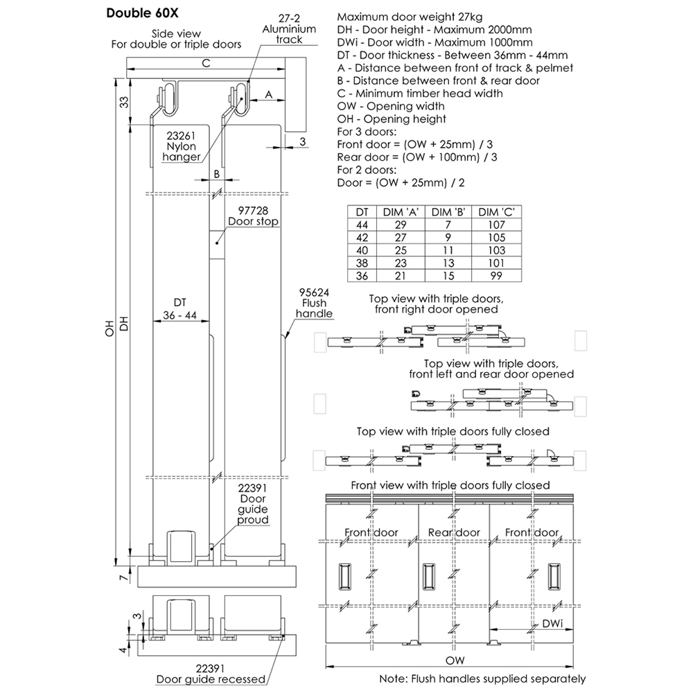 Coburn Double 60X 2 Door Sliding Cupboard Track Fixing Kit 1.2m Image 4