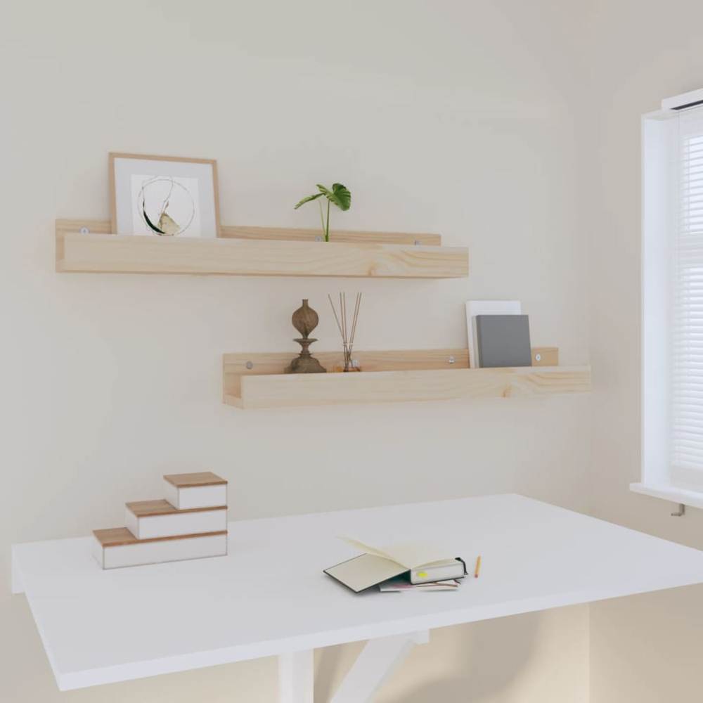 vidaXL 80cm Set of 2 Natural Solid Pine Wood Floating Wall Shelf Image 5