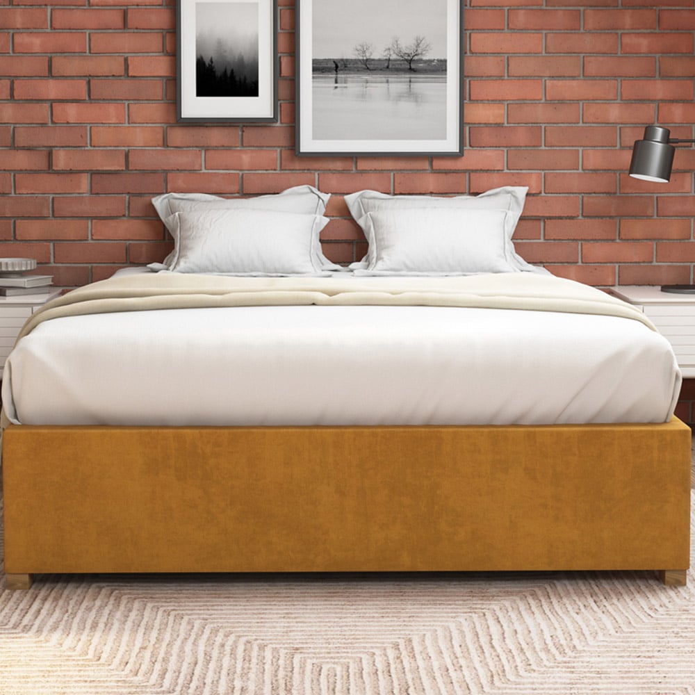 Aspire Furniture Single Ochre Plush Platform Ottoman Bed Image 3