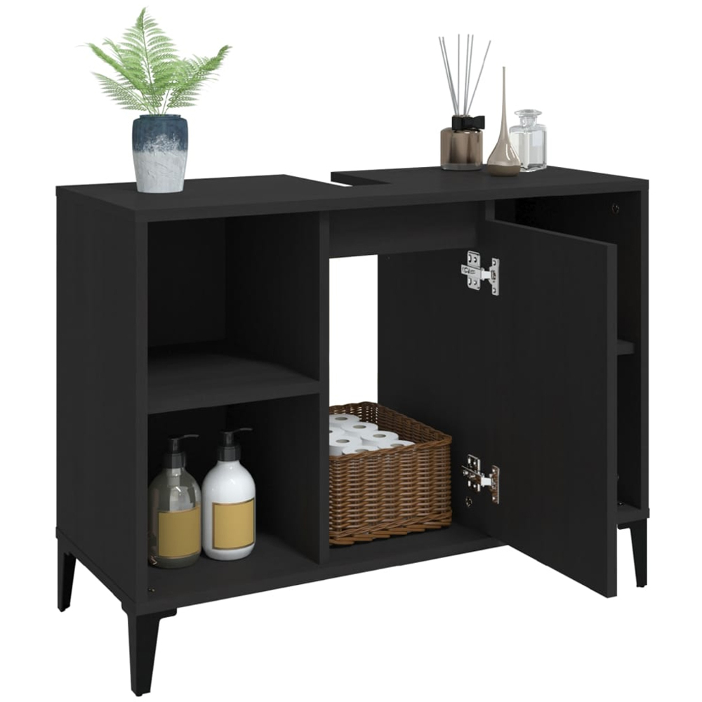vidaXL Single Door 4 Shelf Black Washbasin Cabinet Image 4