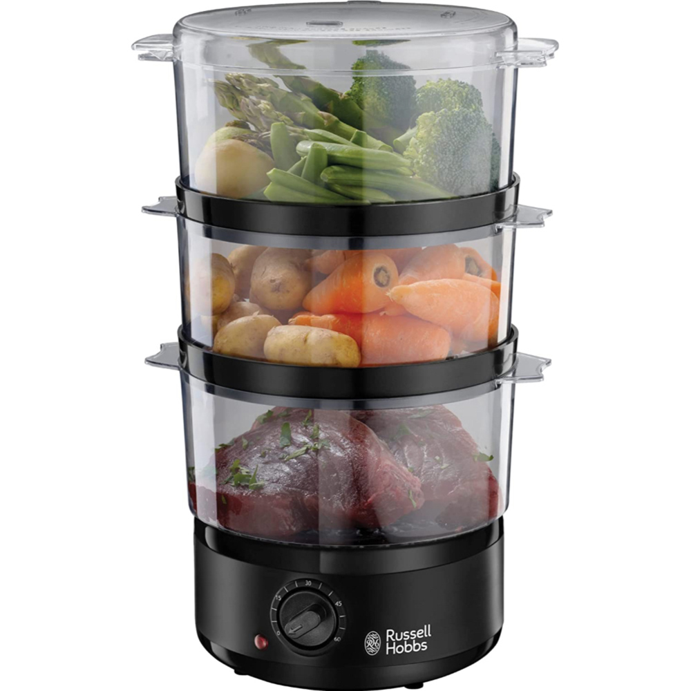Russell Hobbs 26530 3 Tier Matte Black 7L Steamer Image 1