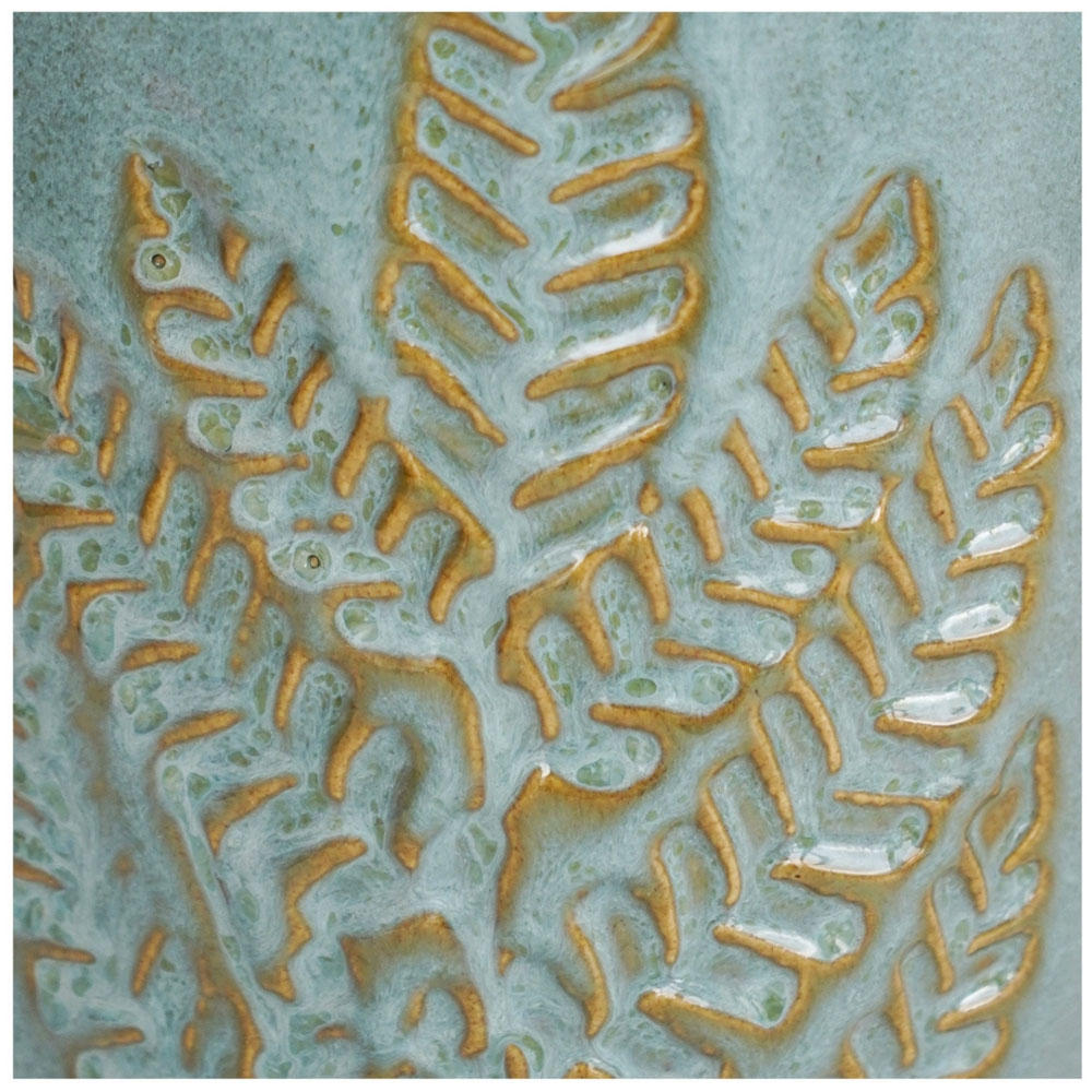 Ivyline Kew Teal Stoneware Fern Embossed Reactive Glaze Indoor Planter 18cm Image 4