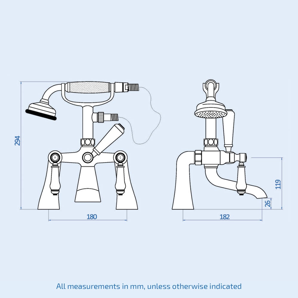 Nes Home Regalia Traditional Chrome Bath Filler Shower Mixer with Monobloc Tap Image 3