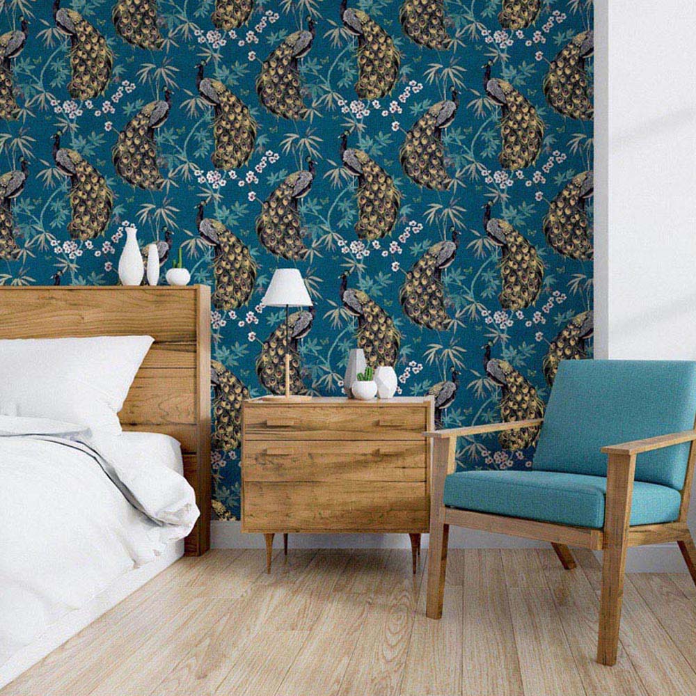Arthouse Opulent Peacock Teal and Gold Wallpaper Image 5