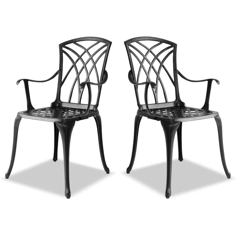 Centurion Oshowa Set of 2 Black Garden Bistro Chairs with Armrests Image 3