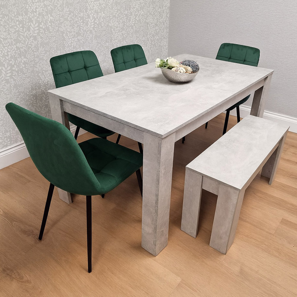 Kosy Koala Rocco 4 Seater Tufted Velvet Dining Set with Bench Stone Grey and Green Image 1