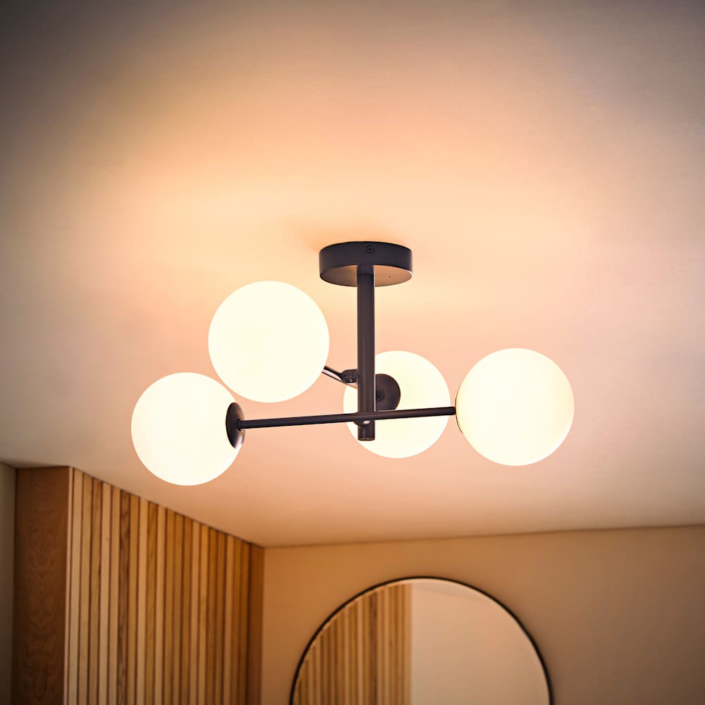 ValueLights Darla 4 Way Navy Frosted Globe Ceiling Light and Bulbs Image 2