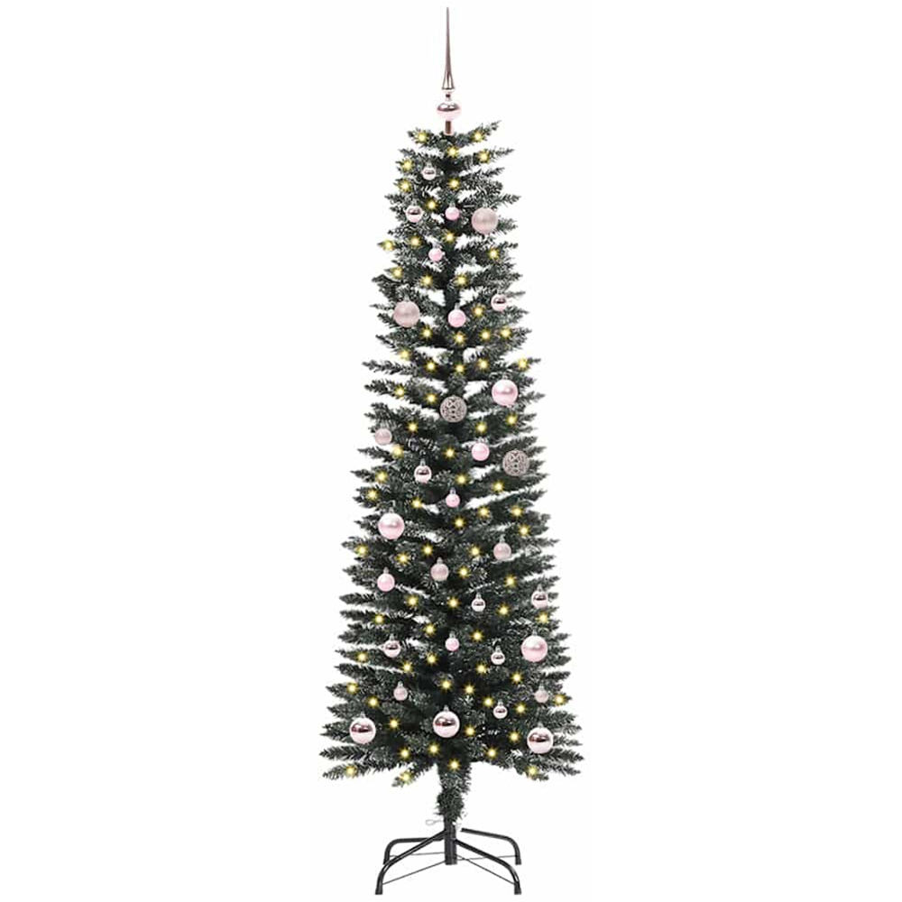 vidaXL Pre-Lit Pink Baubles Green Artificial Christmas Tree 5ft Image 2
