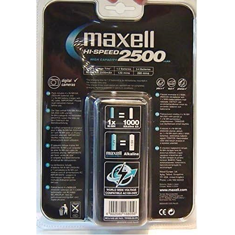 Maxell Hi-Speed MCU1HS AA/AAA Charger with 4 High-Capacity 2500mAh AA Batteries Image 2
