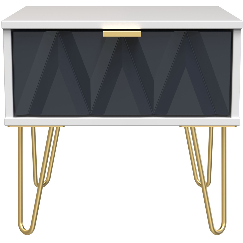 Crowndale Diamond Single Drawer Indigo Matt and White Side Table Ready Assembled Image 6