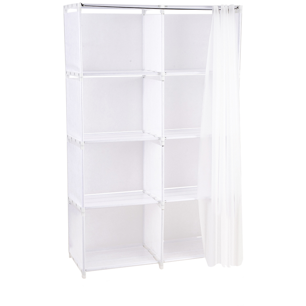 Living and Home 4-Tier White Freestanding Portable Wardrobe with Double-Row Storage and Curtain Image 2