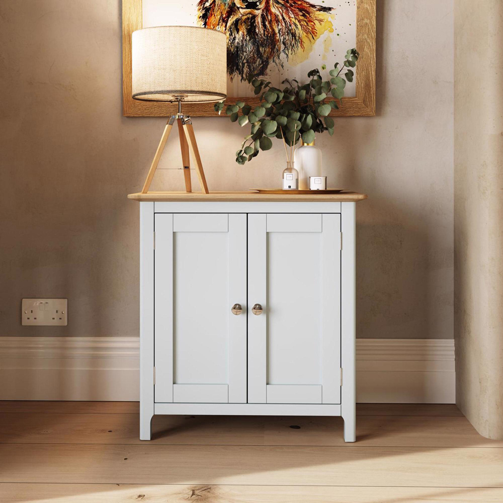 FWStyle Taberno 2 Door White Linen and Oak Compact Sideboard Image 7