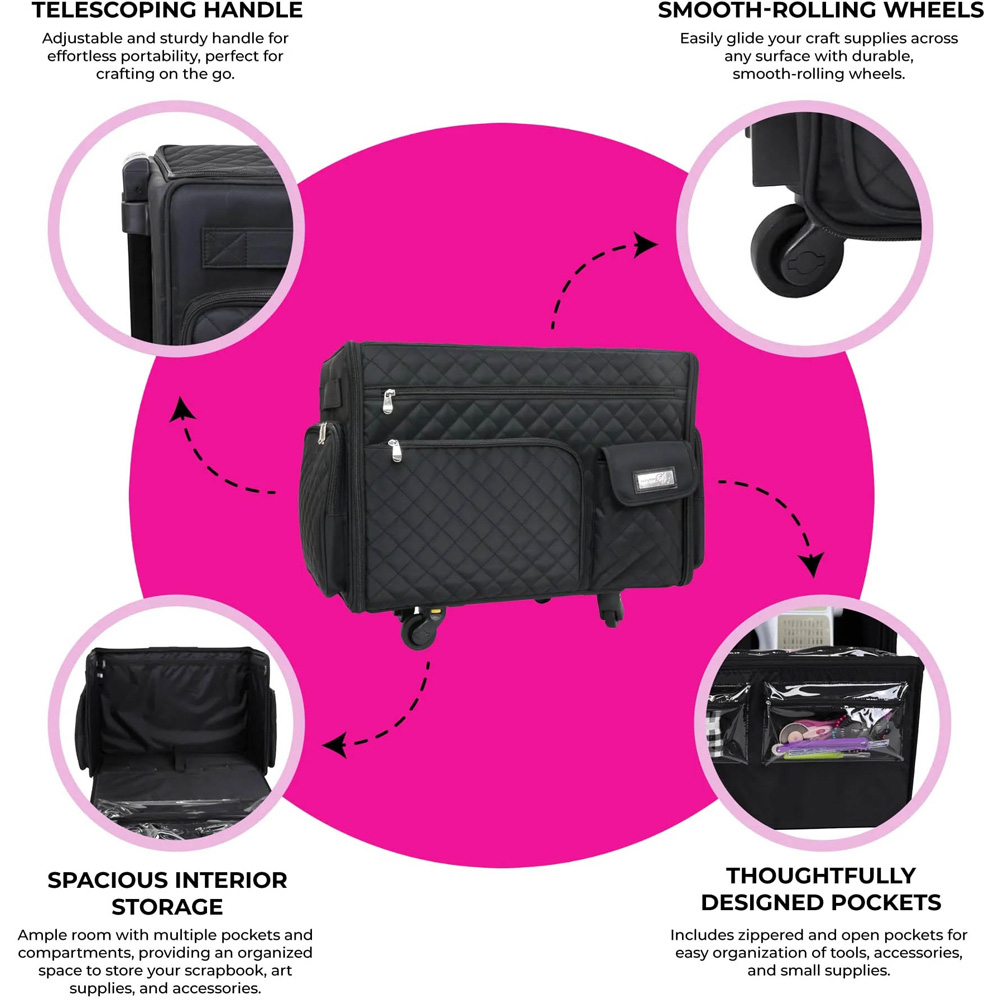 Everything Mary EVM14430-1 Quilted Black Collapsible Rolling Sewing Machine Case 50 x 27 x 35cm Image 3
