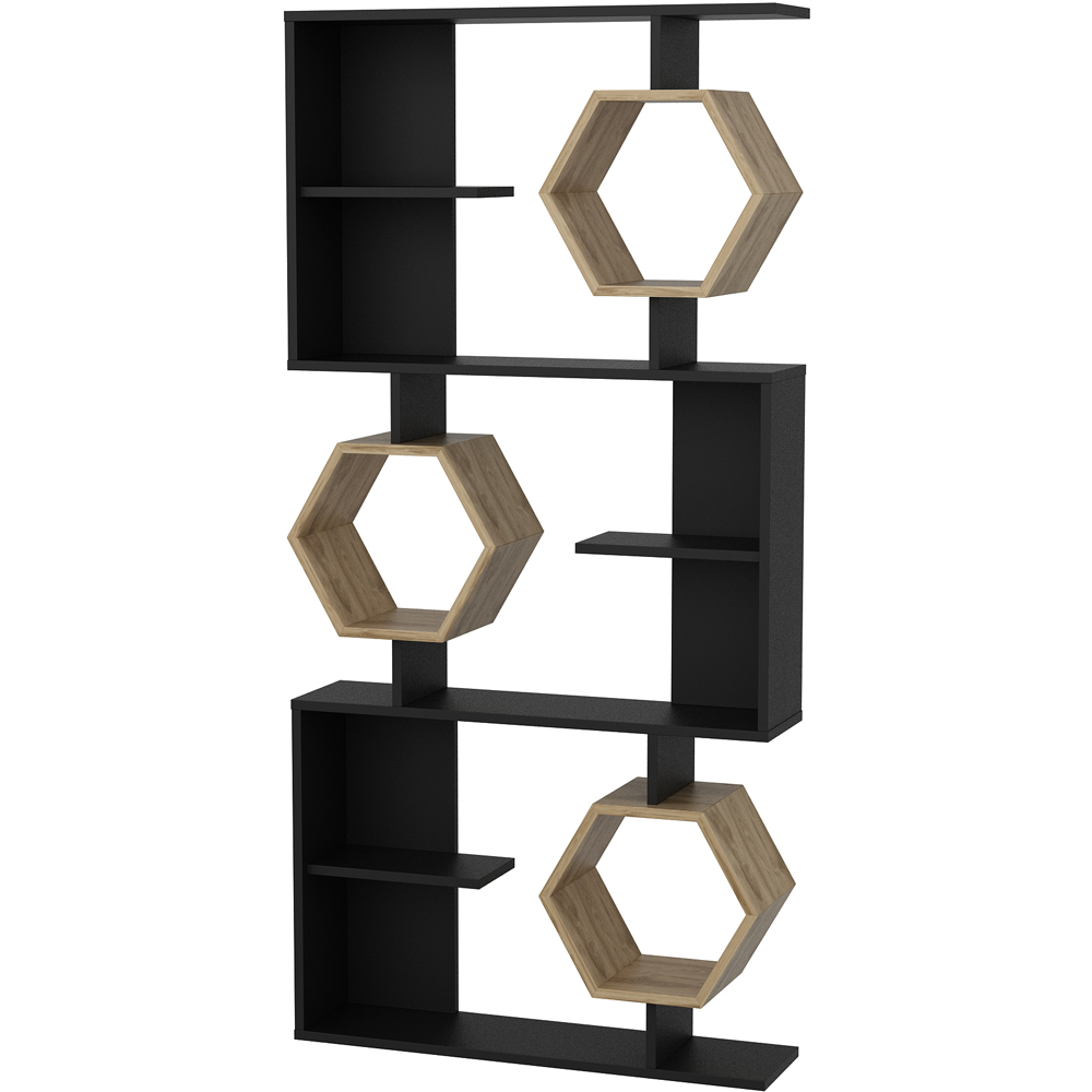 Decorotika Darla 9 Shelf Black and Oud Geometric Bookcase Image 2