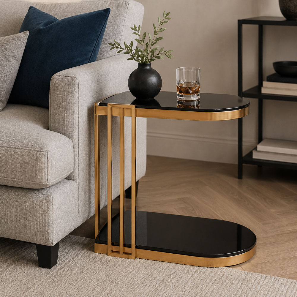 Premier Housewares Rose Gold and Black U-Shaped Side Table Image 6