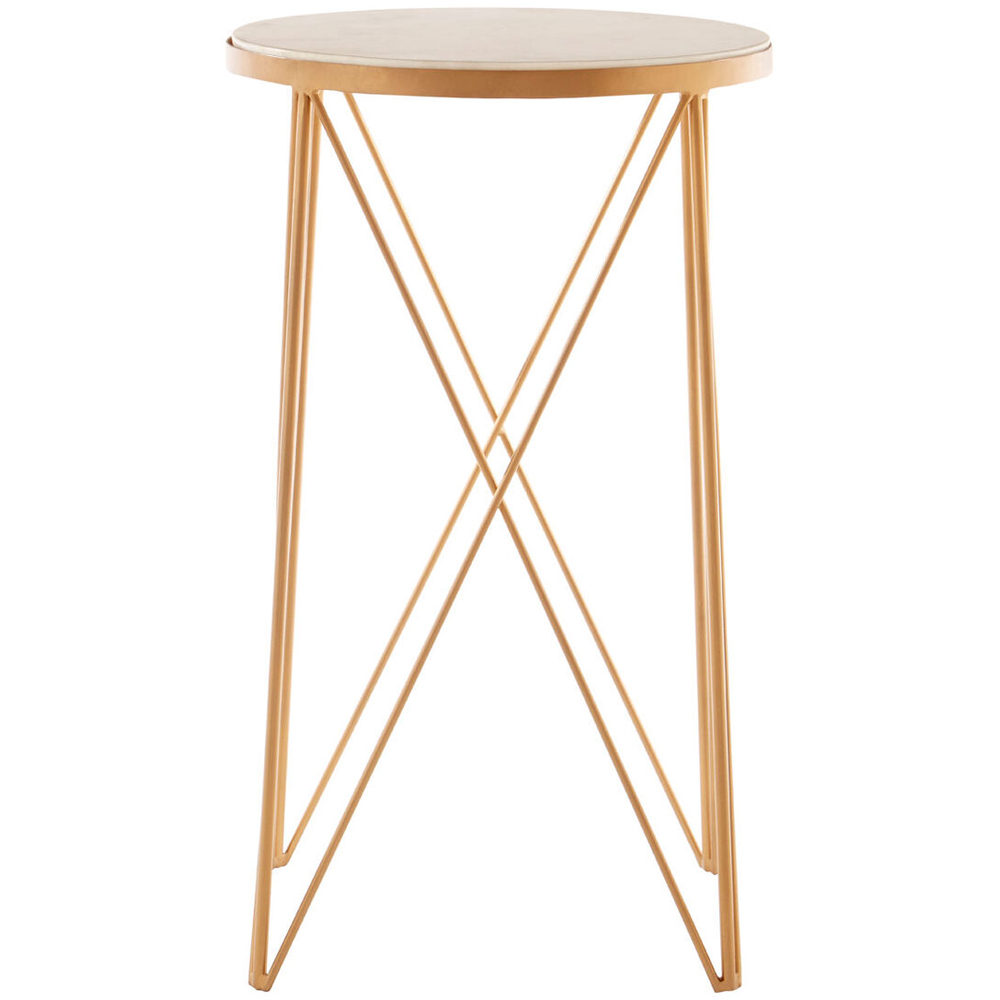 Premier Housewares Shalimar Gold Finish Round Side Table with Marble Top Image 2