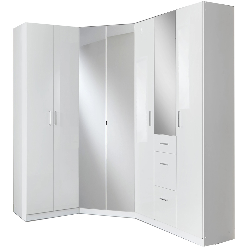 TJ'S Duo 3-Section White Mirrored Corner Wardrobe Image 3