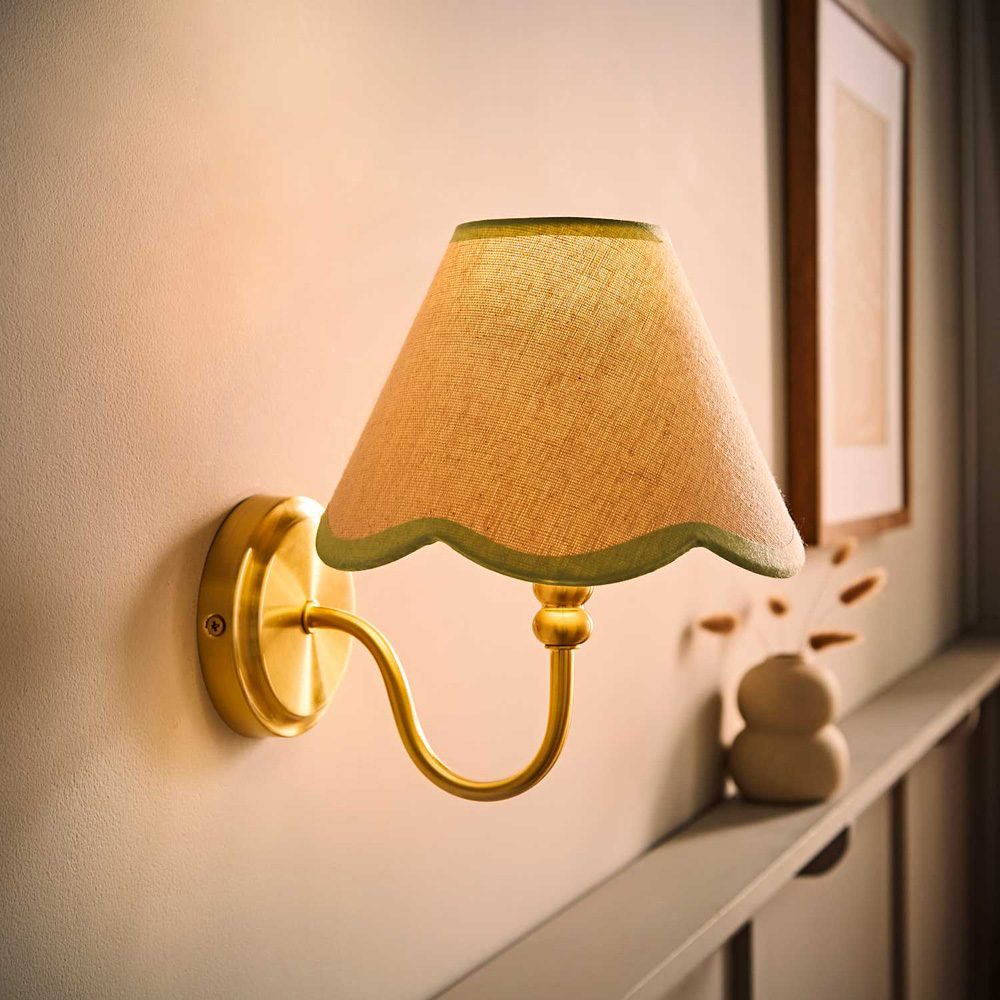 ValueLights Binky Green Trim Scallop Shade Gold Rechargeable Wall Light with Bulb Image 6