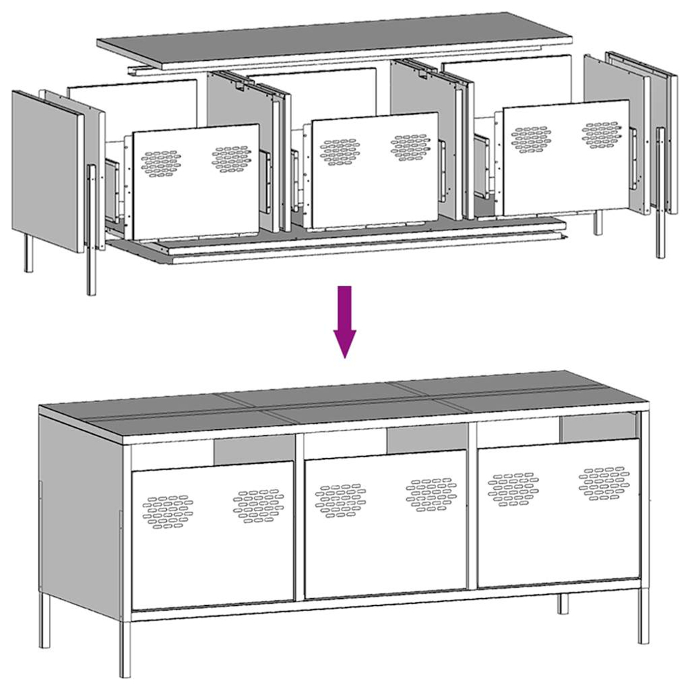 vidaXL 3 Drawer White Steel Industrial Style TV Cabinet Image 9
