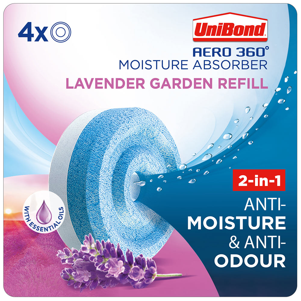 UniBond Aero 360 4 Pack Lavender Moisture Absorber Refills Image 2