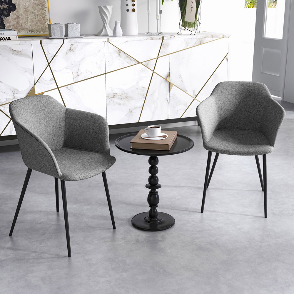 Costway Set of 2 Dark Grey Ergonomic Backrest Dining Chair with Wide Armrest Image 1