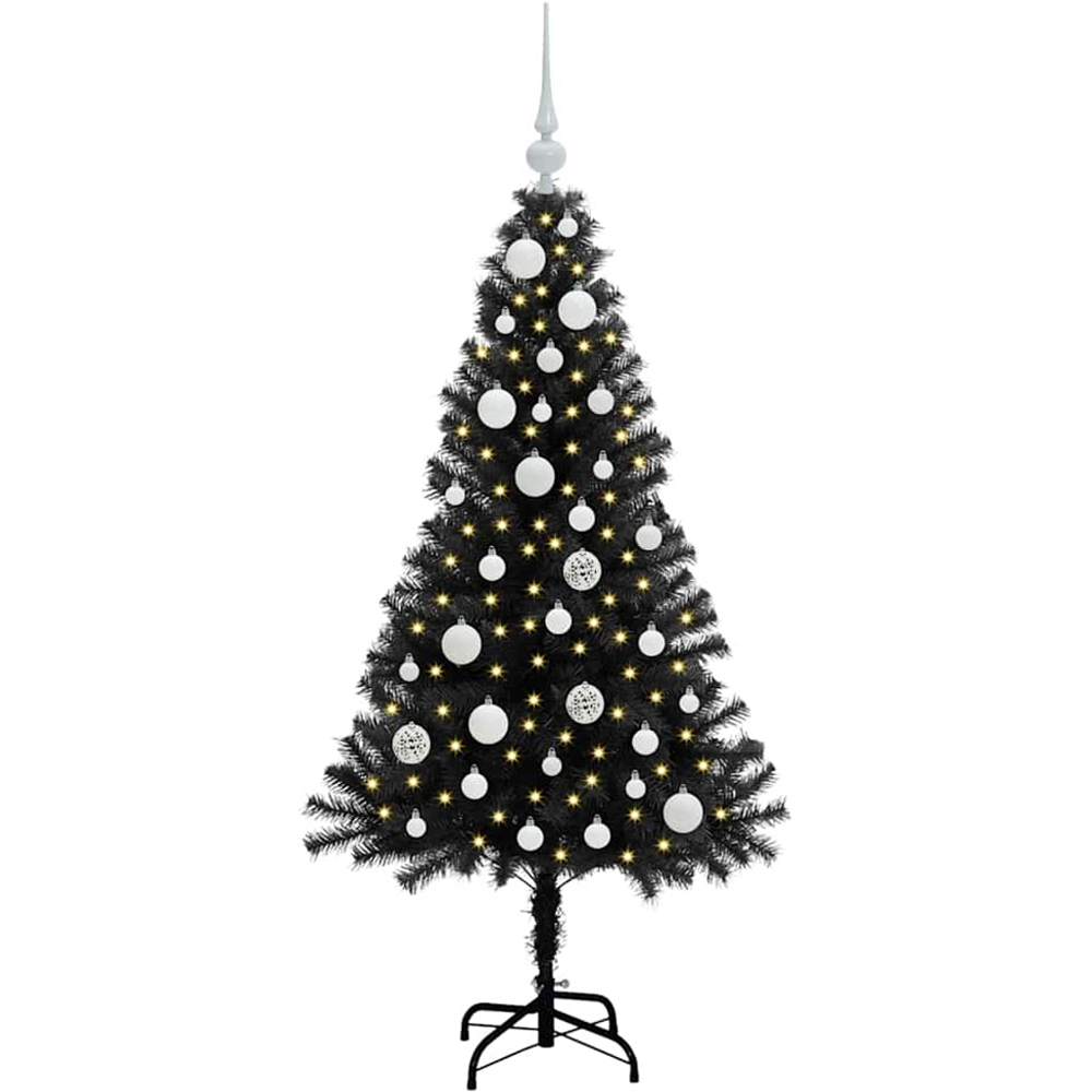 vidaXL Pre-Lit White Baubles Black Artificial Christmas Tree 4ft Image 1