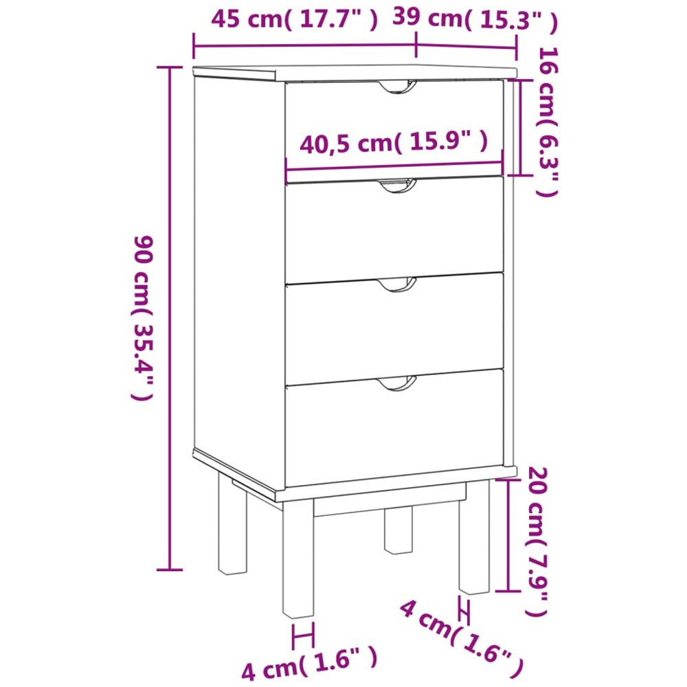 vidaXL 4 Drawer Grey Solid Pine Wood Drawer Cabinet Image 7