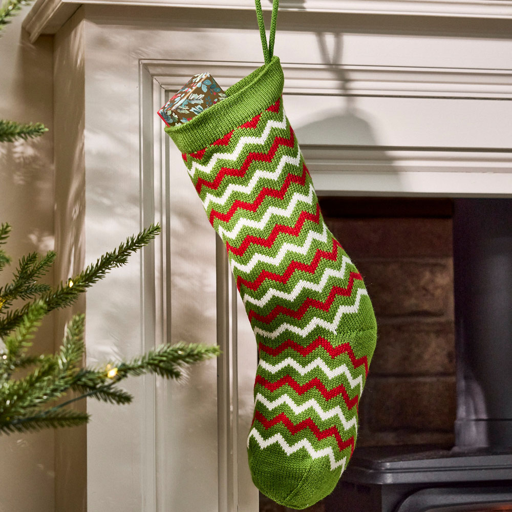 Dibor Festive Zig Zag Knitted Stocking Image 2