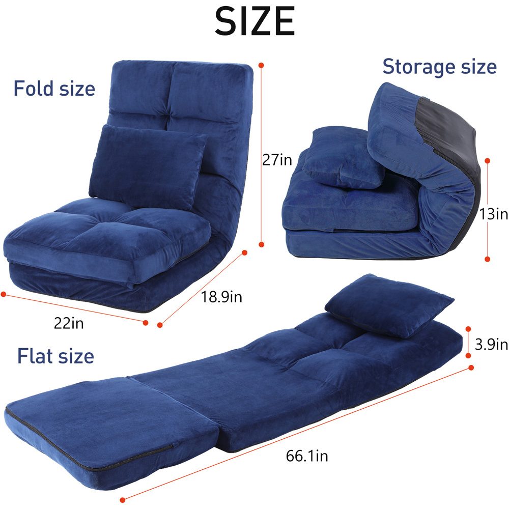 Furniture One Blue Foldable Floor Chair with Pillow Image 8