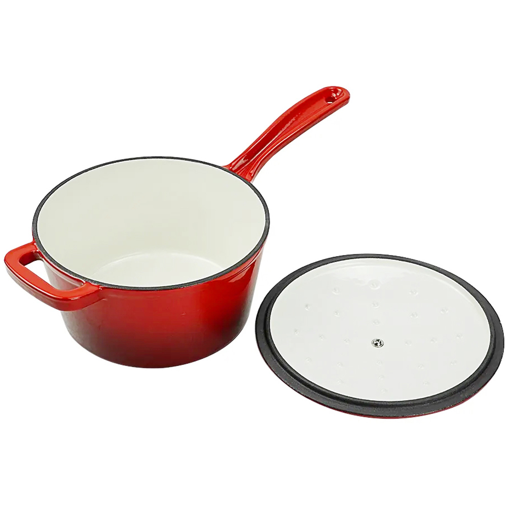 Living and Home 2L Red Cast Iron Enamel Saucepan with Lid Image 3