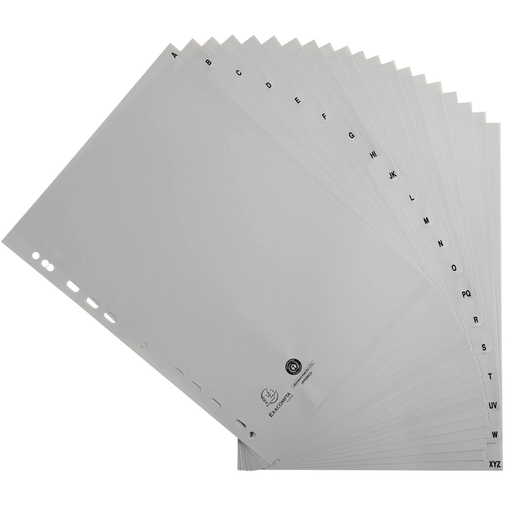 Exacompta A4 Grey Recycled Polypropylene A-Z Divider 20 Pack Image 2