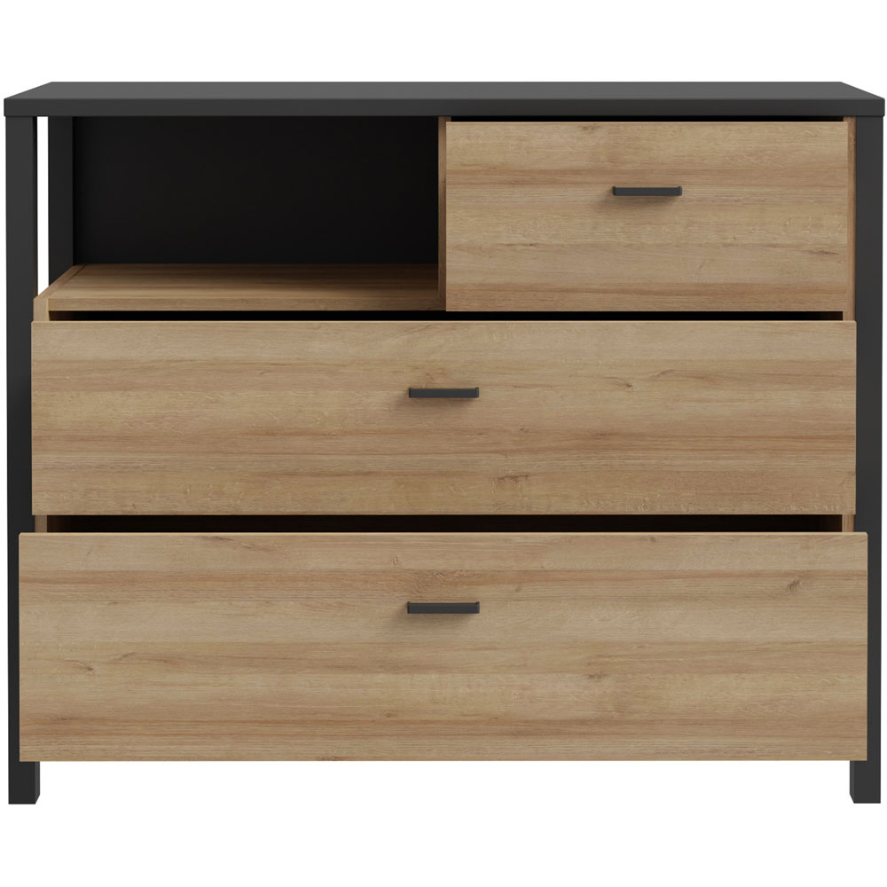 Florence High Rock 3 Drawer Matt Black and Riviera Oak Chest of Drawers Image 6