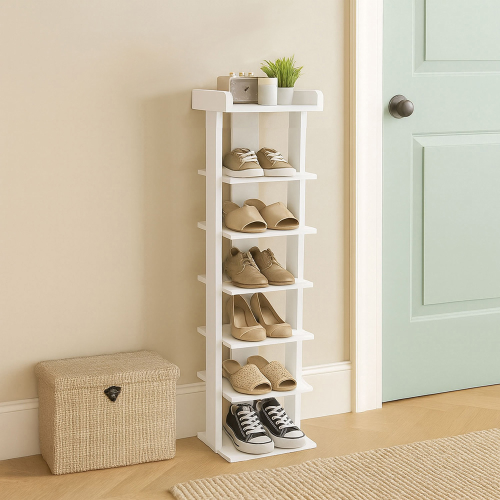Neo 7 Shelf White Bamboo Shoe Rack Image 2